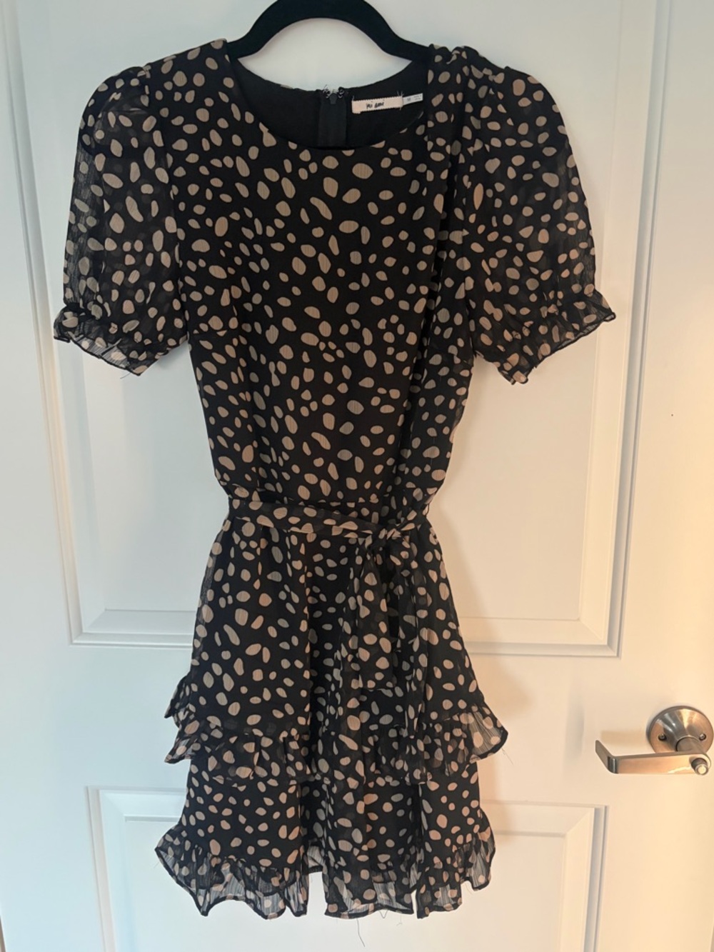 miami Black Mini Dress with Taupe Dot Print